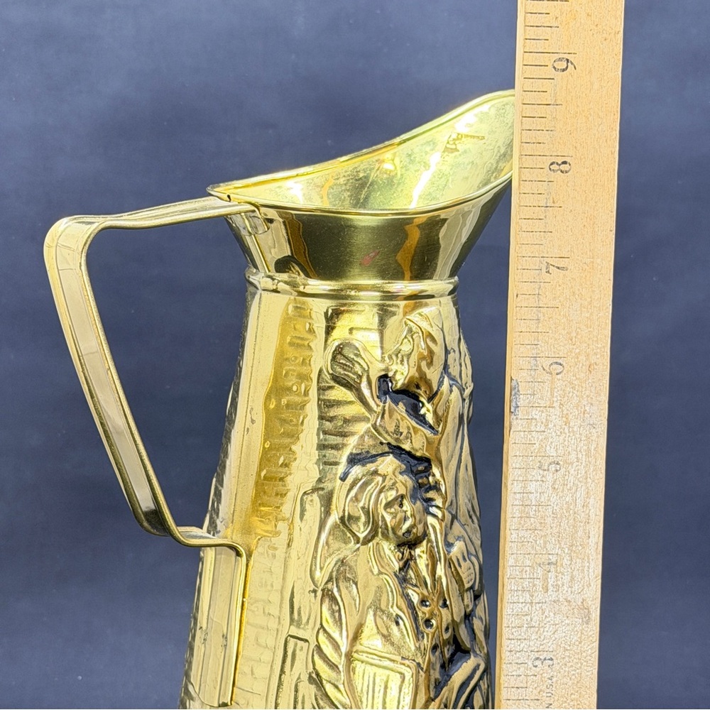 Vintage Brass Metal Tin Pitcher Embossed Pub Scene Made in England 9” Decor - Picture 8 of 9